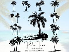 Palm Tree Svg, Palm Tree Png, Mermaid Vector, Palm Tree Vector, Palm Tattoos, Tree Watercolor, Drawing Pictures, Palm Tree Silhouette, Mermaid Svg