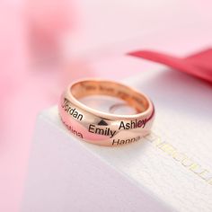 Personalized 1-6 Names Ring in Rose Gold Engraved Rose Gold Jewelry For Weddings, Engraved Rose Gold Wedding Jewelry, Rose Gold Engraved Jewelry For Wedding, Rose Gold Promise Ring Stamped 14k, Rose Gold Engraved Wedding Ring, Round Band, Engraved Rose Gold Jewelry For Promise Ring, Personalized Heirloom Diamond Wedding Ring, Rose Gold Engraved Ring Stamped 14k For Wedding, Engraved Rose Gold Promise Ring