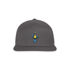 Snapback cap, size adjustable, featuring flat brim with contrasting green underside. 80% acrylic, 20% wool Yellow Parrot, Talking Parrots, Snapback Cap, Parrot, Baseball Cap, Dark Grey, Baseball, Wool, Yellow