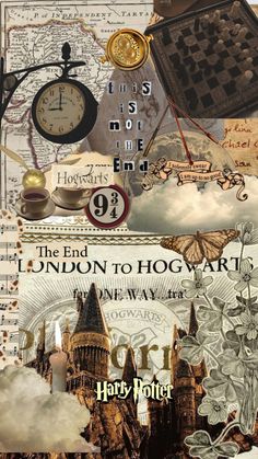 a collage of hogwart's castle and other things