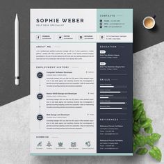 a clean and modern resume template on top of a desk with a cup of coffee