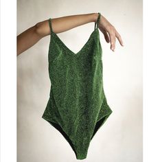 Lime Lurex Swimsuit Handmade In Italy New With Tags And Matching Carry Pouch. Chic Green Bodysuit For Party, Green One-piece Party Bodysuit, Green One-piece Bodysuit For Party, Carry On, In Italy, Pouch, One Piece, Italy, Tags