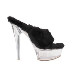 Faux fur with man made sole Slip-on styling Heel measures approx. 5.75" H Platform measures approx. 1.5" H Imported Trendy Black Slip-on Heels, Trendy Closed Toe Synthetic Slippers, Casual Heels With Rubber Heel Cap And Round Toe, Casual Round Toe Heels With Rubber Cap, Fabric Boots With Round Toe For Winter, Fabric Winter Boots With Round Toe, Comfortable Heels With Padded Heel And Round Toe, Comfortable Platform Heels In Synthetic Material, Casual Round Toe Fitted Heels