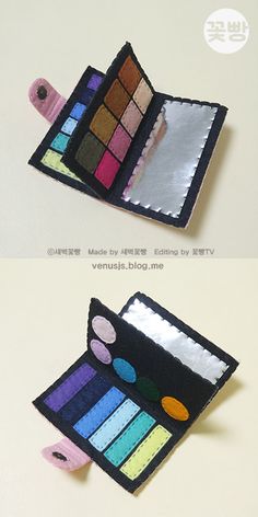 an open makeup case with different colored eyeshades