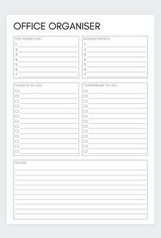 the printable office organizer is shown in black and white