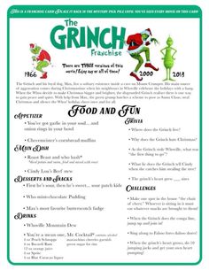 an advertisement for the grinch frashe christmas party, which is being held on december