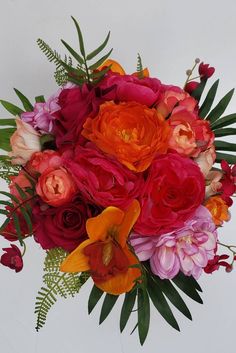 a bouquet of flowers is shown against a white background