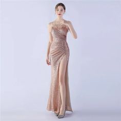 Luxurious Boat Neck Sequin Floor-Length Prom Dress with Feathers Prom Dress With Feathers, Evening Dresses 2023, Crystal Gown, Boat Neck Design, Dress With Feathers, Dress Beading, Party Maxi Dress, Gold Cocktail Dress, Cocktail Dress Prom