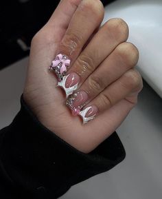 Girly Acrylic Nails, French Acrylic Nails, Dope Nail Designs, Short Square Acrylic Nails, Nail Sets, Acrylic Nails Coffin Pink, Long Square Acrylic Nails, Unique Acrylic Nails