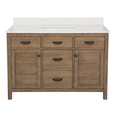 Stanhope 49 in. W x 22 in. D Vanity in Reclaimed Oak with Engineered Stone Vanity Top in Crystal White with White Sink - Super Arbor Stone Vanity Top, Stone Vanity, Farmhouse Bathroom Vanity, Rustic Bathroom Vanities, Basin Cabinet, Brown Cabinets, Reclaimed Oak, Marble Vanity Tops, Boho Bathroom