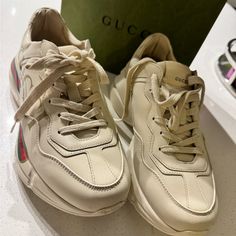 Gucci Sneaker Rhyton Sneaker Classic Gucci Logo. 100% Authentic! Bought At The Gucci Store. Comes With Box And Dust Bag. Only Worn Once. Excellent Condition! Size Euro 37 Or Size 7. Runs 1/2 Size Big! Gucci Sneaker, Gucci Rhyton, Gucci Store, Shoes Gucci, Gucci Sneakers, Gucci Logo, Gucci Shoes, Womens Shoes Sneakers, Dust Bag