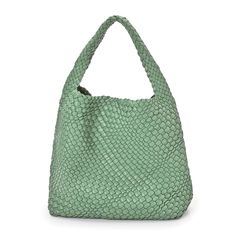 A one-of-a-kind woven bag is generously sized to hold everything you need. A detachable pad gives the bottom more support. It includes a bonus zip-close bag (7"H x 11"W) made in the same soft vegan leather. Magnetic closure, fully lined, inside zip pocket. Imported. 15"H x 16"W x 5.5"D. Specify Black, Blue, Green, Pewter, Brown, or Purple. Luxurious Handbags, Pretty Edgy, Woven Bag, Mixing Prints, 7 H, Edgy Fashion, Leather Handbag, Magnetic Closure, Leather Handbags