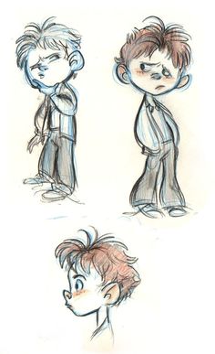 three sketches of the same character in different poses