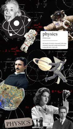 the cover of physics magazine, with images of people and objects in black and white