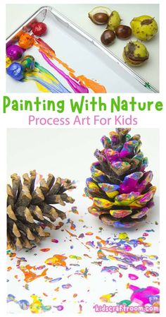 painting with nature process art for kids pine cones and acrylic paint on the table