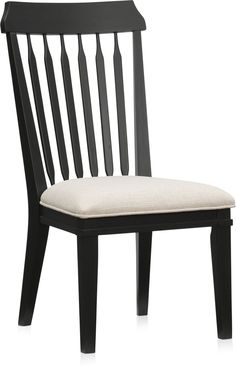 a black chair with a white cushion on it