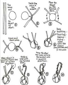 instructions to make an ornament out of wire and wood sticks, with pictures on it