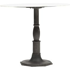 a round table with an iron base and white marble top, on a white background