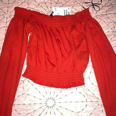 Off The Shoulder Top Red H&m Tops For Spring, H&m Red Tops For Spring, H&m Red Spring Tops, H&m Red Tops For Summer, H&m Tops For Fall Day Out, H&m Tops For Day Out In Fall, Clothes Diy, Off The Shoulder Top, Diy Clothes