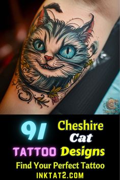 a cat with blue eyes is shown on the cover of a tattoo book, which reads 9