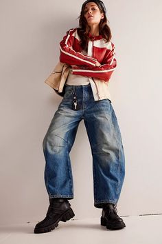 We The Free Good Luck Mid-Rise Barrel Jeans | Free People Oversized Faded Jeans For Fall, Fall Tapered Leg Cropped Jeans For Streetwear, Fall Streetwear Cropped Tapered Jeans, Fall Cropped Tapered Leg Jeans For Streetwear, Distressed Wide Leg Cargo Jeans For Fall, High Rise Cropped Jeans For Fall Streetwear, Fall High Rise Cropped Jeans For Streetwear, Wide-leg Rigid Denim Cropped Jeans For Streetwear, Streetwear Wide Leg Cropped Jeans In Rigid Denim