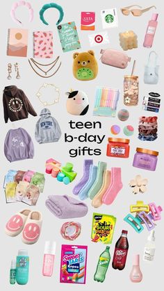 there are many different items on this poster that say teen b - day gift's