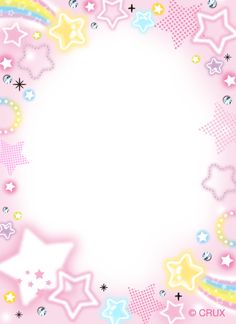 a pink background with stars and rainbows