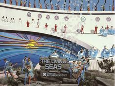 an advertisement for the living seas featuring performers on stage and in front of a crowd