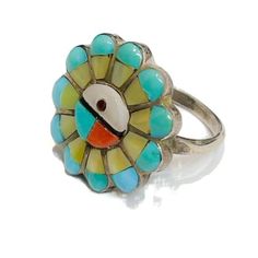 Classic Faye Lonjose signed sterling silver ring. This ring features inlay turquoise, mother-of-Pearl, onyx, and carnelian. The ring is approximately 3/4” in diameter. It is a size 6. Southwestern Style Rings With Inlay, Southwestern Multicolor Turquoise Ring, Southwestern Round Rings With Inlay, Multicolor Southwestern Sterling Silver Turquoise Ring, Multicolor Southwestern Style Turquoise Ring In Sterling Silver, Multicolor Southwestern Turquoise Sterling Silver Ring, Southwestern Multicolor Turquoise Sterling Silver Ring, Southwestern Multicolor Inlay Rings, Southwestern Style Multicolor Inlay Rings