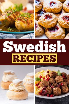 swedish desserts and pastries collage with text overlay that reads, swedish recipes