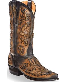 El Dorado Mens Handmade Black and Tan Inlay Cowboy Boots – Snip Toe , Black Best Cowboy Boots, Western Boots Outfit, Custom Cowboy Boots, Western Embroidery, Fairy Shoes, Rock Outfit, Custom Boots, Handmade Boot, Mens Cowboy