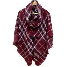 This Stunning Burgundy (Touches Of Blue & White) Plaid Tartan Scarf/Cape/Shawl From Apt. Nine In One Size. Made Of Soft And Cozy Acrylic Material, This Shawl/Wrap Is Perfect For Any Season. With Its Two Large Cone Buttons And Fringe Accents, It Adds A Touch Of Elegance To Any Outfit. Ideal For College, Work, Parties Or Just Around Town, This Shawl/Wrap Is Versatile And Fashionable. Hand Wash Only And Measure 33" In Length And 41" In Width. This Women's Accessory Is Perfect For Those Who Want To Scarf Cape, Tartan Plaid Scarf, Work Parties, Cape Shawl, Tartan Scarf, College Work, Shawl Wrap, Acrylic Material, White Plaid