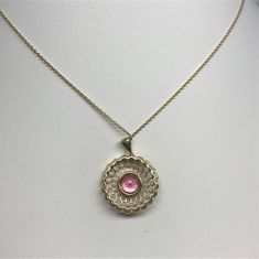 A Ladies 14K Yellow Gold 18 Inch Long Art Deco Inspired Necklace Set With A Round Pink Tourmaline That Weighs .83 Carats And 22 Round Diamonds Having A Total Weight Of .13 Carats. Gem Water, Rose Gold Mens Ring, Long Art, Gold Lotus, Rose Gold Morganite, Diamond Fashion Rings, White Diamond Ring, Inspired Necklace, Deco Jewelry