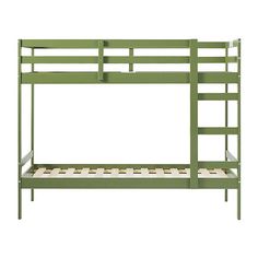 a green bunk bed with two sets of drawers on the bottom and one shelf below