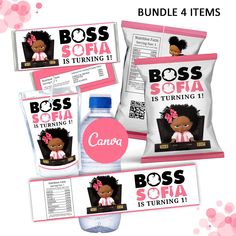 the boss is turning it gift set includes two bottles, one bottle of water and three bags