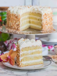 two pieces of cake sitting on top of plates