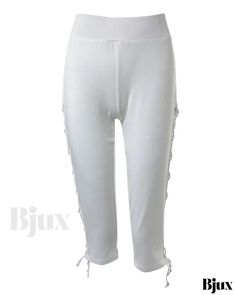 Bjux - Pantalones capris con cordones y detalle de ojales laterales Eyelet Lace, Bottom Clothes, Spring Season, Pants Outfit, Womens Bottoms, Capri Pants, Capri, White And Black, High Waist