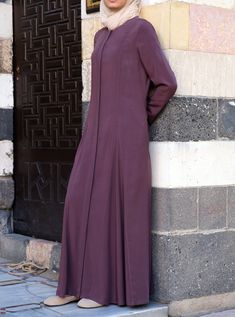 Buttoned Opening Godet Abaya - Abayas - Women Formal Modest Thobe, Modest Long Thobe For Formal Occasions, Fitted Long Abaya With Modesty Panel, Simple Abaya, Extra Fabric, Comfortable Dress, Body Size, Different Fabrics, One Color