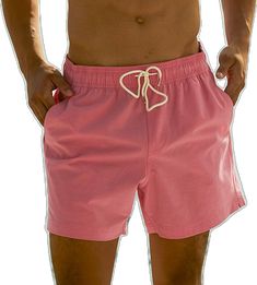 Summer Leisure Pajama Shorts With Pockets, Leisure Pajama Shorts With Pockets For Summer, Solid Color Athletic Shorts For Leisure In Summer, Solid Athletic Shorts For Leisure In Summer, Casual Beachwear Bottoms With Elastic Waistband, Beachwear Bottoms With Elastic Waistband For Leisure, Pink Stretch Bottoms For Leisure, Pink Athletic Shorts With Built-in Shorts For Beach, Summer Stretch Pajama Shorts For Leisure