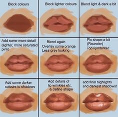 how to draw lips step by step with pictures for each lip color and the correct shade