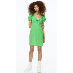 Pit To Pit Approx: 17 Inches Right Shoulder To Bottom Approx: 32 Inches X1 12 Green Puff Sleeve Dress With Gathered Sleeves, Casual Green Puff Sleeve Knee-length Dress, Casual Mini Puff Sleeve Dress With Gathered Sleeves, Green Mini Dress With Gathered Sleeves For Summer, Casual Green Puff Sleeve Dress, Casual Midi Dress With Gathered Sleeves, Green Knee-length Mini Dress With Gathered Sleeves, Spring Green Mini Dress With Gathered Sleeves, Green Mini Dress With Gathered Sleeves