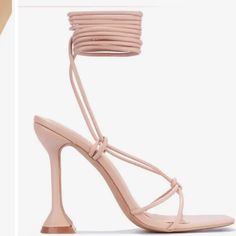 Never Worn Cute And Trendy Heels Spring Lace-up 4-inch Heels, Spring Lace-up Heels With Padded Heel, Spring Lace-up Heels, Spring Lace-up Heels With Sculpted Heel, Fluffy Heels, Gold Shoes Heels, Rose Gold Heels, Trendy Heels, Denim Heels