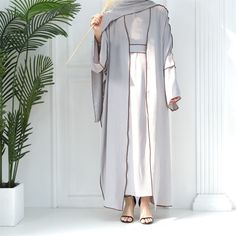 #ad Great shopping ideas for Open Kaftan Dubai Women Kimono Long Dress Abaya Muslim Robe Cardigan Gown Arab, Party Clothing Fitted Abaya For Spring, Fitted Long Abaya For Spring, Modest Long Sleeve Gray Abaya, Elegant Gray Long Sleeve Sets, Inner Dress Hijab, Fall Fitness, Plain Cardigan, Abaya Kimono, Open Abaya