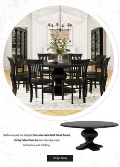 the dining room table and chairs are shown in this advertisement for furniture stores