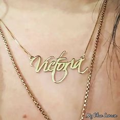 Order any name for your solid 14K gold Victoria style nameplate necklace!! A great personalized custom made gift for any occasion!! Birthday, Graduation Or Any Holiday! *Both the nameplate and chain are all solid 14k gold. *Stamped for authenticity 14K. *Nameplate is 0.8 mm high quality thickness. *1.0 cm tall first capital letter. *This listing is for one (1) name with one (1) capital letter only! *In the photo you can view the 1.0 gram box chain. *Choose your twisted herringbone chain length f Customizable Gold Name Necklace For Formal Occasions, Elegant Gold Custom Name Necklace, Elegant Gold Custom Necklace With Names, Elegant Custom Gold Necklace With Names, Formal Gold Name Necklace, Customizable Nameplate Necklace For Formal Occasions, Formal Gold Custom Name Necklace, Customizable Formal Nameplate Necklace, Formal Customizable Nameplate Necklace