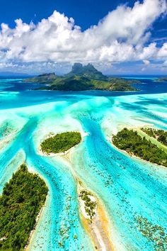 an aerial view of the blue lagoons in borabuda island, fiji