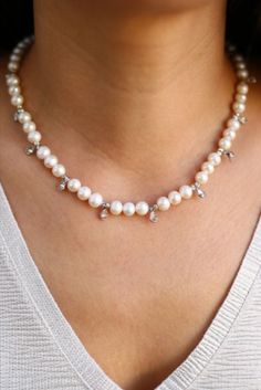 This handmade pearl necklace with zircon stones is made by stringing three pearls and zircon stones respectively. Zircon stones differentiate the design, enhance the beauty and add elegance to this custom pearl choker. Brides can wear this bridal necklace with their wedding dress. This natural freshwater pearl necklace is an excellent choice for a bridesmaid gift, a mother's day gift, a friendship gift or a dainty birthday gift. It's a beautiful way to show someone how much they mean to you. Handmade Pearl Necklace, Pearl Design, Pearl Necklaces, Freshwater Pearl Necklace, Best Jewelry, Pearl Choker, Freshwater Pearl Necklaces, Statement Necklaces, Friendship Gifts