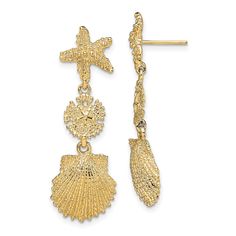 14k Yellow Gold Starfish, Sand Dollar ,Scallop Shell Dangle Earrings Fine Jewelry Earrings, Drop & Dangle Earrings Animals, Sea Life 14k, Polished, Length: 37.4 Mm, Casted, Gold, Width: 13.2 Mm, Earrings, Sold By Unit: Pair, Gender: Women's, Yellow, Earring Closure: Post & Push Back, Earring Type: Drop & Dangle Elegant Gold Earrings With Starfish Charm, Gold Elegant Earrings With Starfish Charm, Elegant Yellow Gold Earrings With Starfish Charm, Elegant Yellow Gold Starfish Charm Earrings, Elegant Starfish Charm Drop Earrings, Medical Jewelry, Gold Sand, School Jewelry, Scallop Shell