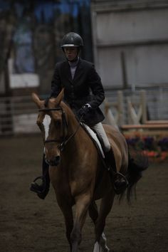 a man riding on the back of a brown horse