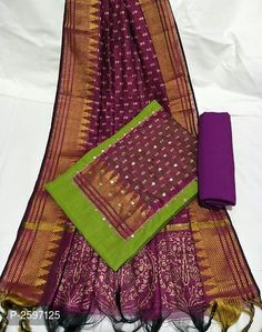 Purple Slub Cotton Embellished with Mirror Work Dress Material Indian Formal Dresses, Pink Saree Blouse, Ikkat Dress Materials, Crochet Phone Cover, Silk Anarkali Suits, Kalamkari Dresses